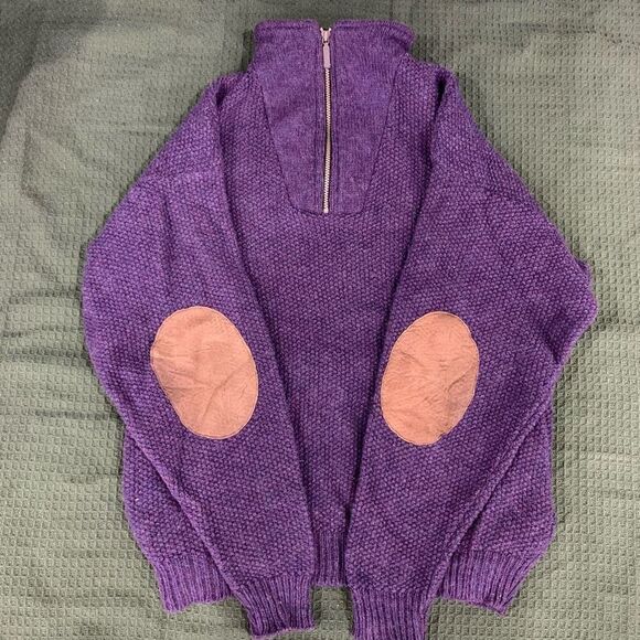 REI Other - Vintage REI wool sweater purple men’s sz m elbow patch genuine leather